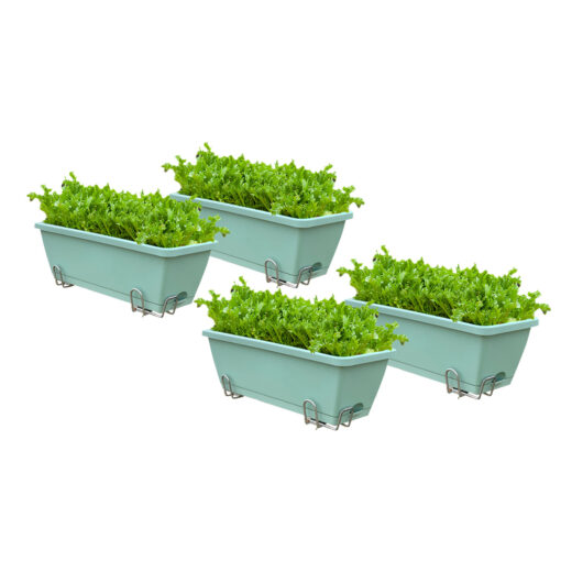 1-SOGA 49.5cm Green Rectangular Planter Vegetable Herb Flower Outdoor Plastic Box with Holder Balcony Garden Decor Set of 4