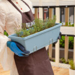 2-SOGA 49.5cm Blue Rectangular Planter Vegetable Herb Flower Outdoor Plastic Box with Holder Balcony Garden Decor Set of 5