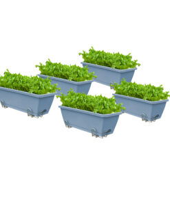 1-SOGA 49.5cm Blue Rectangular Planter Vegetable Herb Flower Outdoor Plastic Box with Holder Balcony Garden Decor Set of 5