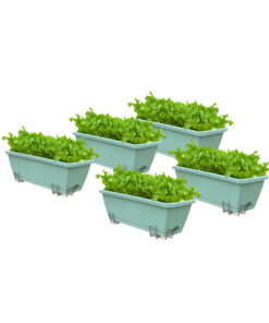 1-SOGA 49.5cm Green Rectangular Planter Vegetable Herb Flower Outdoor Plastic Box with Holder Balcony Garden Decor Set of 5
