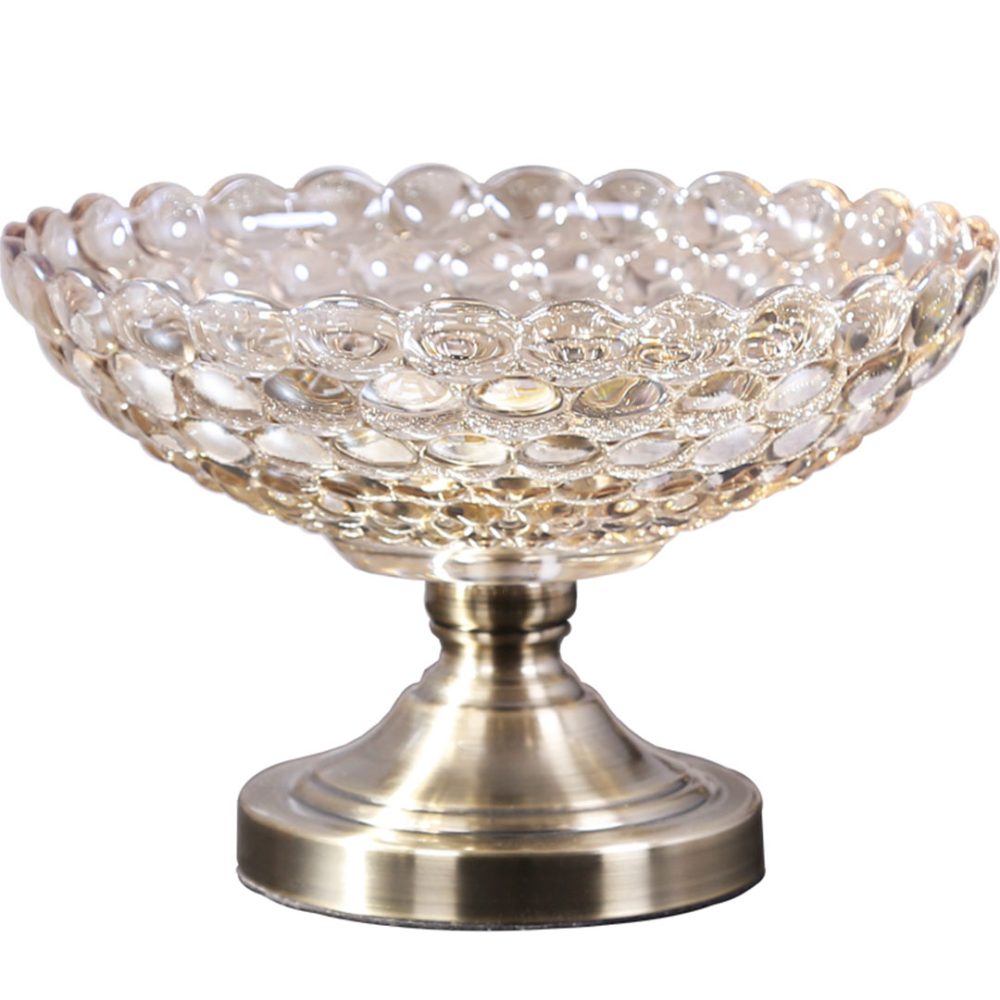 1-SOGA Bronze Pedestal Crystal Glass Fruit Bowl Candy Holder Countertop Dessert Serving Basket Decor