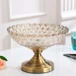 3-SOGA Bronze Pedestal Crystal Glass Fruit Bowl Candy Holder Countertop Dessert Serving Basket Decor