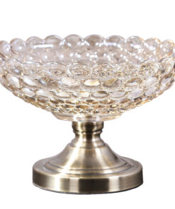 1-SOGA Bronze Pedestal Crystal Glass Fruit Bowl Candy Holder Countertop Dessert Serving Basket Decor