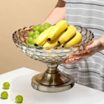 4-SOGA Bronze Pedestal Crystal Glass Fruit Bowl Candy Holder Countertop Dessert Serving Basket Decor