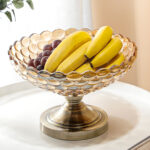 5-SOGA Bronze Pedestal Crystal Glass Fruit Bowl Candy Holder Countertop Dessert Serving Basket Decor