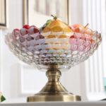 7-SOGA Bronze Pedestal Crystal Glass Fruit Bowl Candy Holder Countertop Dessert Serving Basket Decor