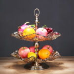 3-SOGA 2 Tier Bronze Lotus Vertex Crystal Glass Fruit Bowl Candy Holder Countertop Dessert Serving Basket Decor
