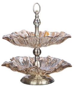 1-SOGA 2 Tier Bronze Lotus Vertex Crystal Glass Fruit Bowl Candy Holder Countertop Dessert Serving Basket Decor