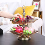 5-SOGA 2 Tier Bronze Lotus Vertex Crystal Glass Fruit Bowl Candy Holder Countertop Dessert Serving Basket Decor