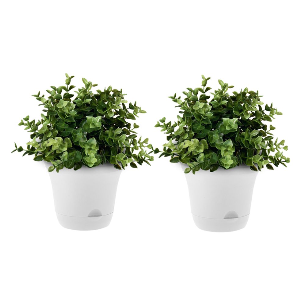 1-SOGA 19.5 cm White Plastic Plant Pot Self Watering Planter Flower Bonsai Indoor Outdoor Garden Decor Set of 2