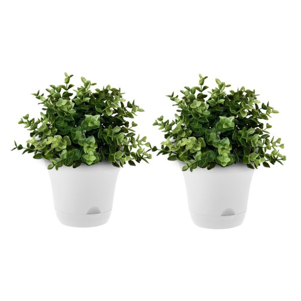 1-SOGA 19.5 cm White Plastic Plant Pot Self Watering Planter Flower Bonsai Indoor Outdoor Garden Decor Set of 2