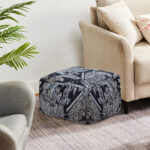 3-SOGA 55x30cm Black Squared Soft Pouffe Seat Cushion Elegant Home Accent D?cor Stylish Footstool