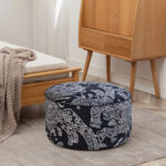 3-SOGA 2X 50x30CM Black Round Soft Pouffe Seat Cushion Elegant Home Accent D?cor Stylish Footstool