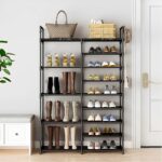 6-SOGA 12-Shelf Tier Shoe Storage Shelf Space-Saving Caddy Rack Organiser with Side Hooks Black