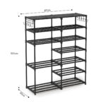 7-SOGA 12-Shelf Tier Shoe Storage Shelf Space-Saving Caddy Rack Organiser with Side Hooks Black