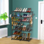 3-SOGA 2X 12-Shelf Tier Shoe Storage Shelf Space-Saving Caddy Rack Organiser with Side Hooks Black