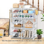 2-SOGA 12-Shelf Tier Shoe Storage Shelf Space-Saving Caddy Rack Organiser with Side Hooks White
