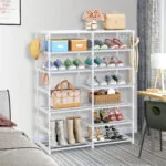 3-SOGA 2X 12-Shelf Tier Shoe Storage Shelf Space-Saving Caddy Rack Organiser with Side Hooks White