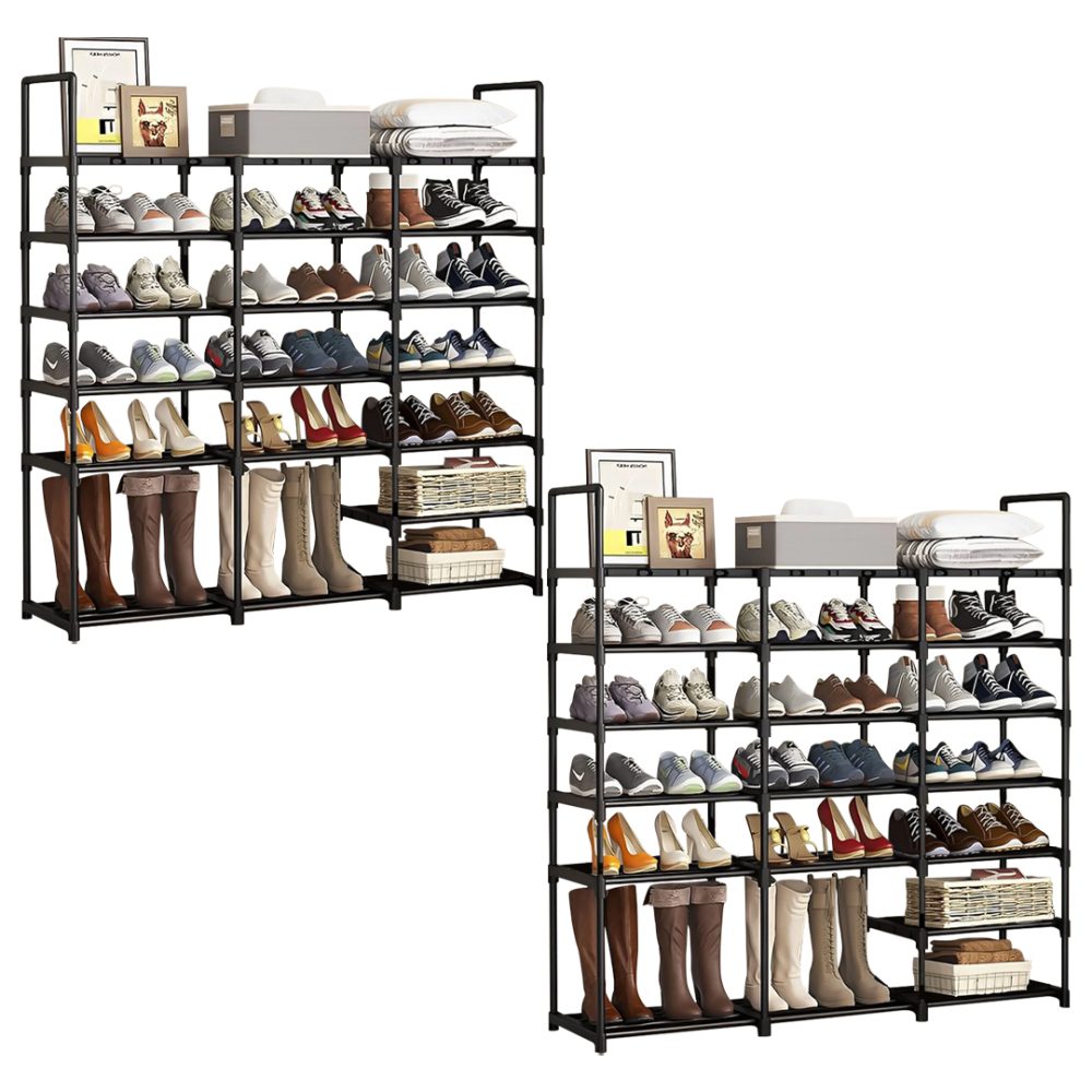 1-SOGA 2X 19-Shelf Tier Shoe Storage Shelf Space-Saving Caddy Rack Organiser with Handle
