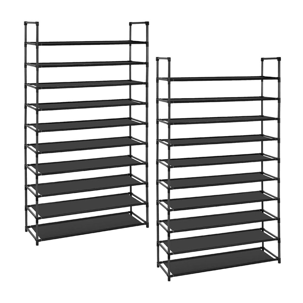 1-SOGA 2X 10 Tier Shoe Storage Shelf Space-Saving Caddy Rack Organiser with Handle