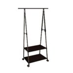 1-SOGA 2-in-1 Organiser Clothes Shoe Rack Space-Saving Triangular Storage with Wheels Black