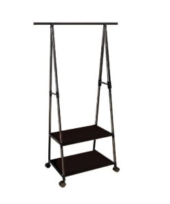 1-SOGA 2-in-1 Organiser Clothes Shoe Rack Space-Saving Triangular Storage with Wheels Black