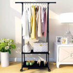 4-SOGA 2-in-1 Organiser Clothes Shoe Rack Space-Saving Triangular Storage with Wheels Black