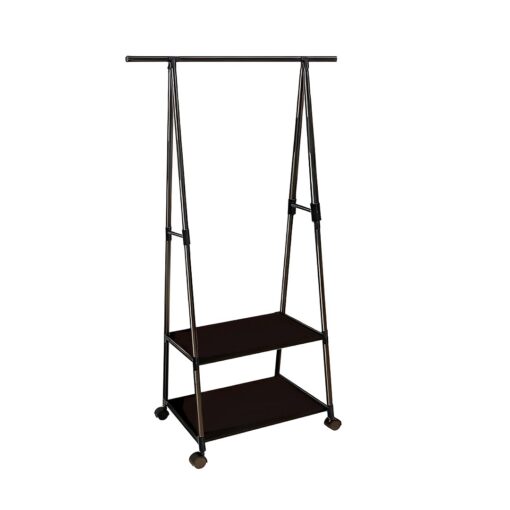 1-SOGA 2-in-1 Organiser Clothes Shoe Rack Space-Saving Triangular Storage with Wheels Black