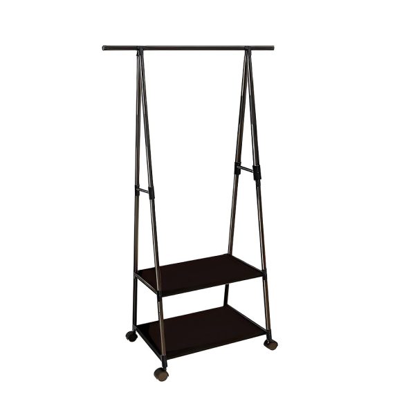 1-SOGA 2-in-1 Organiser Clothes Shoe Rack Space-Saving Triangular Storage with Wheels Black