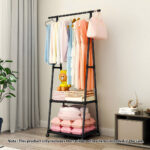 2-SOGA 2X 2-in-1 Organiser Clothes Shoe Rack Space-Saving Triangular Storage with Wheels Black