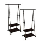 1-SOGA 2X 2-in-1 Organiser Clothes Shoe Rack Space-Saving Triangular Storage with Wheels Black