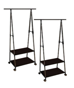 1-SOGA 2X 2-in-1 Organiser Clothes Shoe Rack Space-Saving Triangular Storage with Wheels Black
