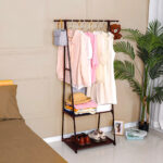 5-SOGA 2X 2-in-1 Organiser Clothes Shoe Rack Space-Saving Triangular Storage with Wheels Black