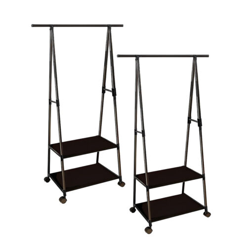 1-SOGA 2X 2-in-1 Organiser Clothes Shoe Rack Space-Saving Triangular Storage with Wheels Black