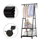 7-SOGA 2X 2-in-1 Organiser Clothes Shoe Rack Space-Saving Triangular Storage with Wheels Black