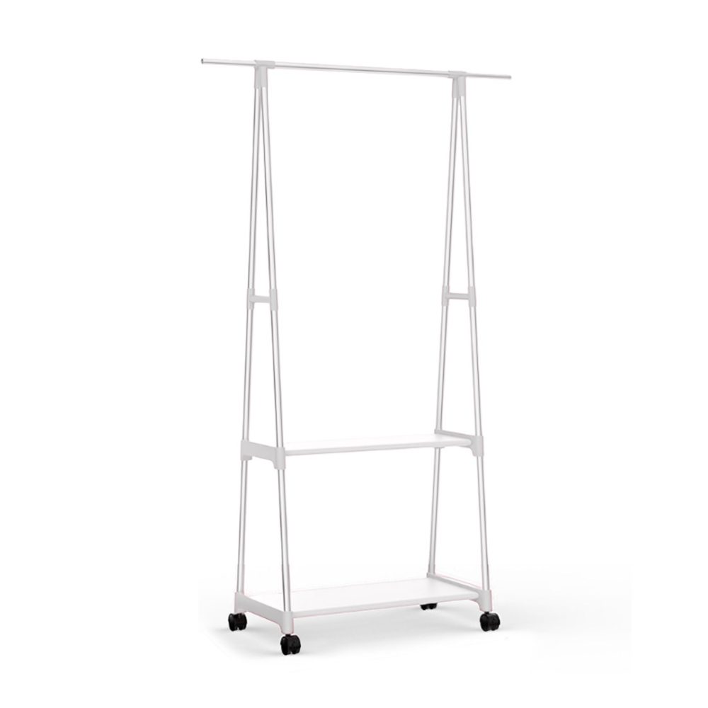 1-SOGA 2-in-1 Organiser Clothes Shoe Rack Space-Saving Triangular Storage with Wheels White