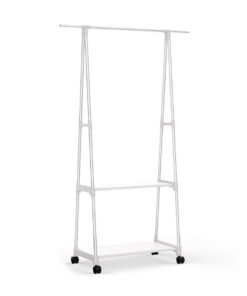1-SOGA 2-in-1 Organiser Clothes Shoe Rack Space-Saving Triangular Storage with Wheels White