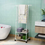 5-SOGA 2-in-1 Organiser Clothes Shoe Rack Space-Saving Triangular Storage with Wheels White