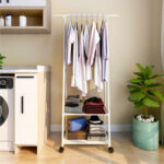 7-SOGA 2-in-1 Organiser Clothes Shoe Rack Space-Saving Triangular Storage with Wheels White