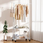 8-SOGA 2-in-1 Organiser Clothes Shoe Rack Space-Saving Triangular Storage with Wheels White