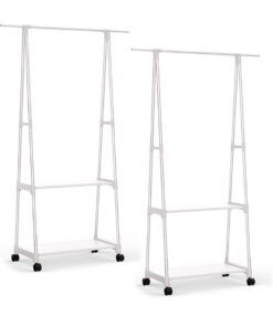 1-SOGA 2X 2-in-1 Organiser Clothes Shoe Rack Space-Saving Triangular Storage with Wheels White