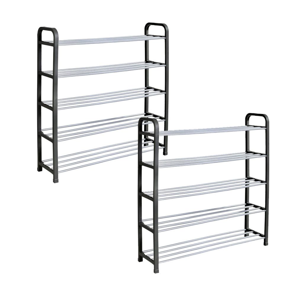 1-SOGA 2X 71x21cm 5 Layer Shoes and Slippers Organizer Rack Space Saving Shoe Storage Solution for Home Office