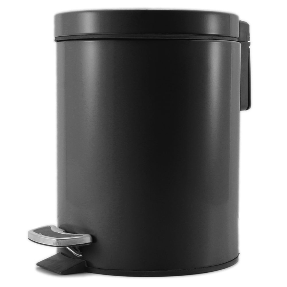 1-SOGA Foot Pedal Stainless Steel Rubbish Recycling Garbage Waste Trash Bin Round 12L Black