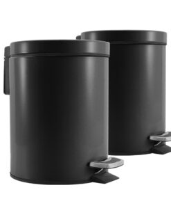 1-SOGA 2X Foot Pedal Stainless Steel Rubbish Recycling Garbage Waste Trash Bin Round 12L Black