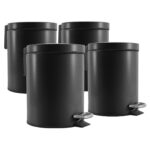 1-SOGA 4X Foot Pedal Stainless Steel Rubbish Recycling Garbage Waste Trash Bin Round 12L Black
