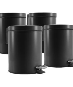 1-SOGA 4X Foot Pedal Stainless Steel Rubbish Recycling Garbage Waste Trash Bin Round 12L Black