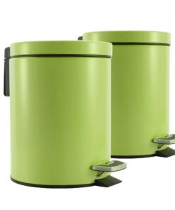 1-SOGA 2X Foot Pedal Stainless Steel Rubbish Recycling Garbage Waste Trash Bin Round 12L Green