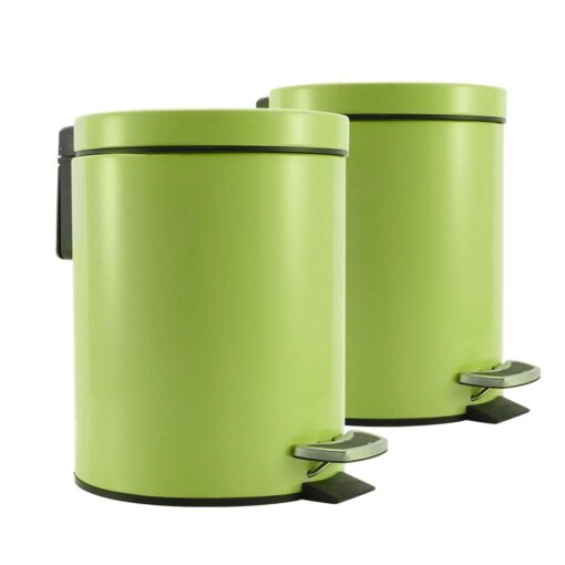 1-SOGA 2X Foot Pedal Stainless Steel Rubbish Recycling Garbage Waste Trash Bin Round 12L Green