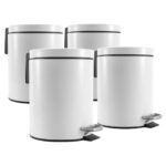 1-SOGA 4X 12L Foot Pedal Stainless Steel Rubbish Recycling Garbage Waste Trash Bin Round White