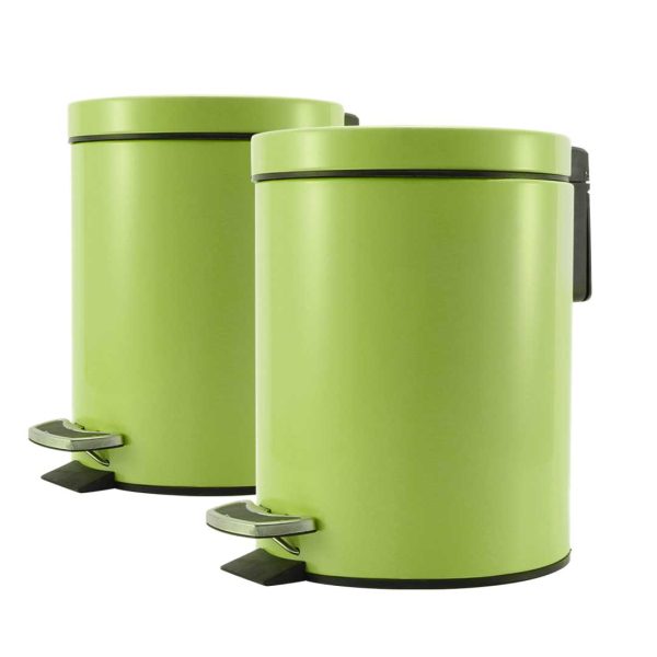 1-SOGA 2X 7L Foot Pedal Stainless Steel Rubbish Recycling Garbage Waste Trash Bin Round Green